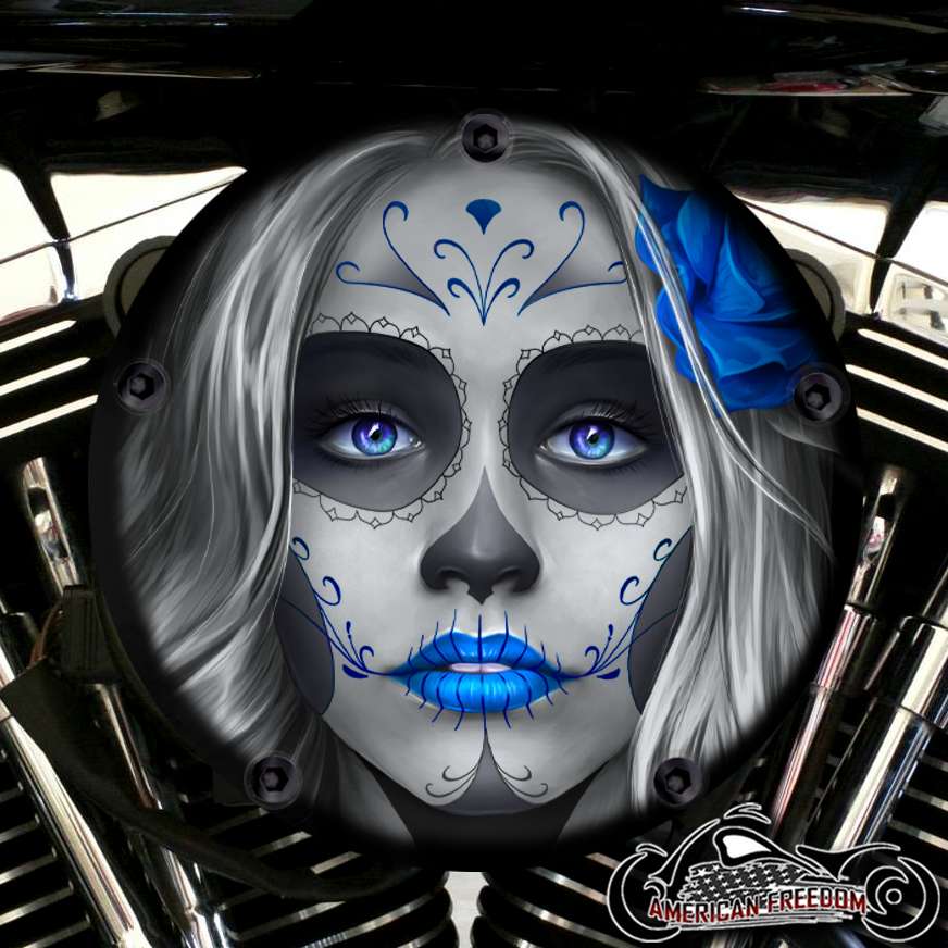 Harley Davidson High Flow Air Cleaner Cover - Blue Sugar Skull